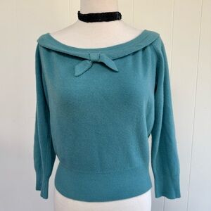 Vintage 1950s Dalton 100% Virgin Cashmere Soft Sweater Girl Turquoise M Pin Up
